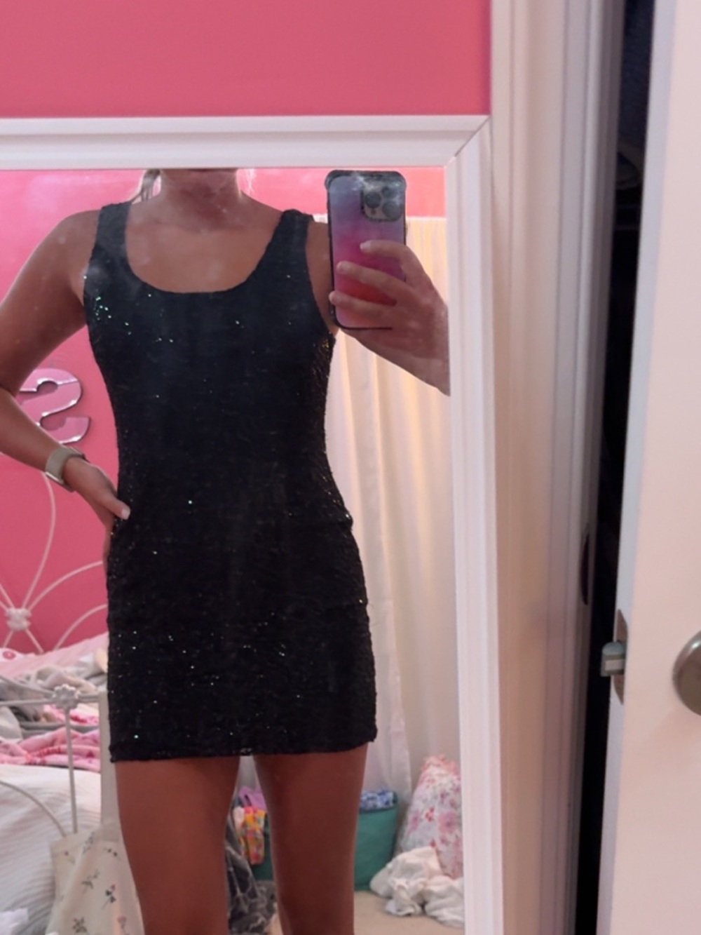 Black Sparkle Sequin Mini Dress